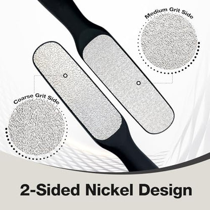 Double-Sided Nickel Foot File, Callus Remover Pedicure Exfoliator (Black) - color: Black