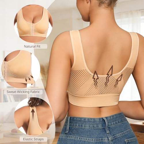 5-Pack Front Closure Bras Set Breathable Mastectomy Post Surgery Wireless Mesh Bra for Women - size: Medium