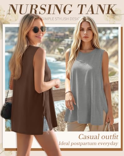 4 Pack Nursing Breastfeeding Tank Tops - color: Brown, White, Light Gray, Black, size: XX-Large