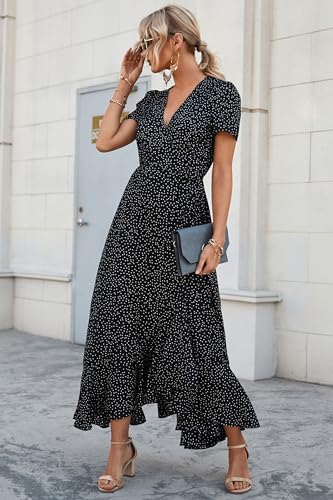 PRETTYGARDEN Women's Boho Floral Summer Maxi Dresses - color: Black/White, size: Medium