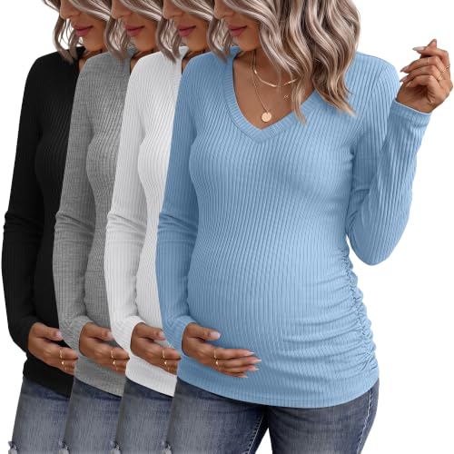 4 Pack Women's Maternity Shirts - color: Light Blue, White, Light Gray, Black, size: XX-Large