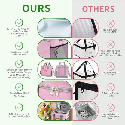 IKNOE 24-Can Insulated Cooler Bag, Leak-Resistant Lunch Tote Pink - color: Pink, size: Large