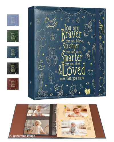 Leather Baby Scrapbook Album, Baby Memory Keepsake for New Moms & Dads - color: Blue