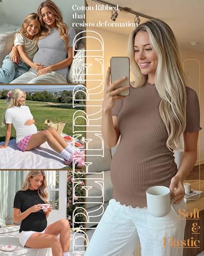 4 Pack Maternity T Shirts - color: Coffee, Light Gray, White, Black, size: Medium
