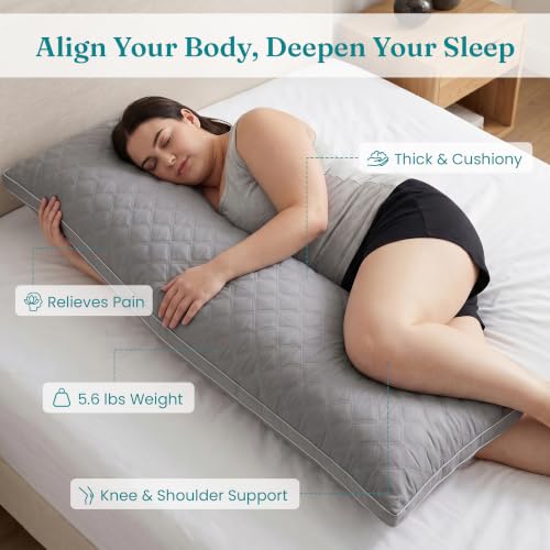 Oubonun Full Body Pillow for Side Sleeper, Adjustable Firm Long Bed Pillow - color: Gray-gray Side