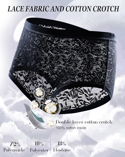 Womens High Waisted Underwear Sexy Lace Cheeky Panties Full Coverage Briefs - color: 6packs, size: Small