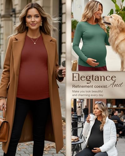 3 Pack Women's Thermal Maternity Shirts - color: Brick Red, Emerald, Black, size: XX-Large