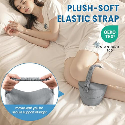 Memory Foam Knee Leg Pillow for Side Sleepers with Strap, Grey - color: Grey