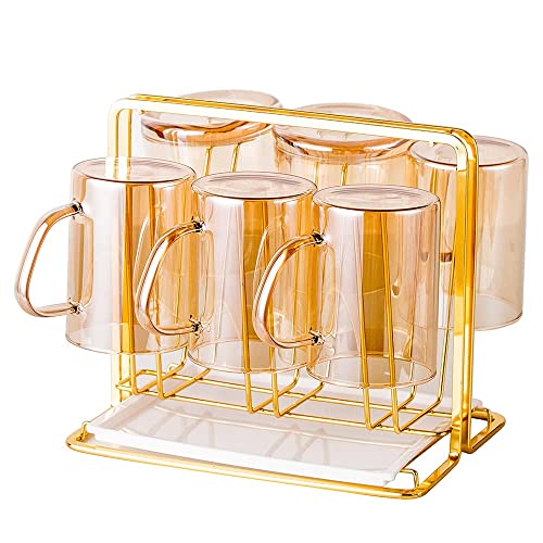 Metal Cup Drying Rack with 6 Hooks - color: Gold