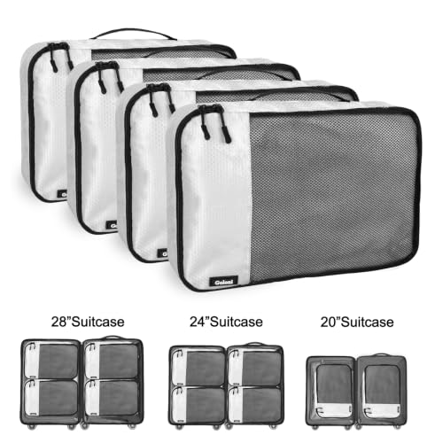 Packing Cubes for Travel,4 Set Packing Cubes for Suitcases,Lightweight Mesh Luggage Organizer Bag with Double Zipper,White - color: White