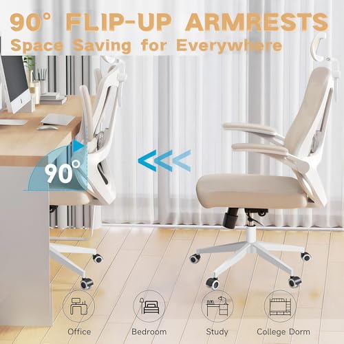 Ergonomic Office Chair - 350LB Comfy Desk Chairs with Adjustable Headrest and Lumbar Back Support, Mesh Computer Chairs with Wheels and Arms for Home Office, Study (Khaki-with Headrest) - color: Khaki