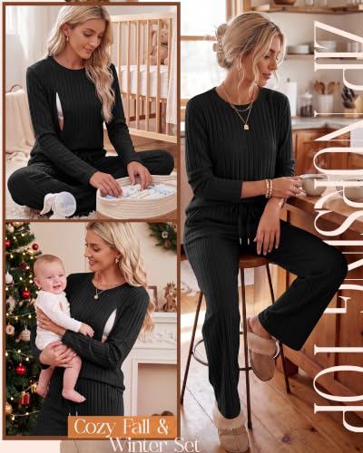 Huukeay 2 Piece Nursing Breastfeeding Set - color: Black, size: XX-Large