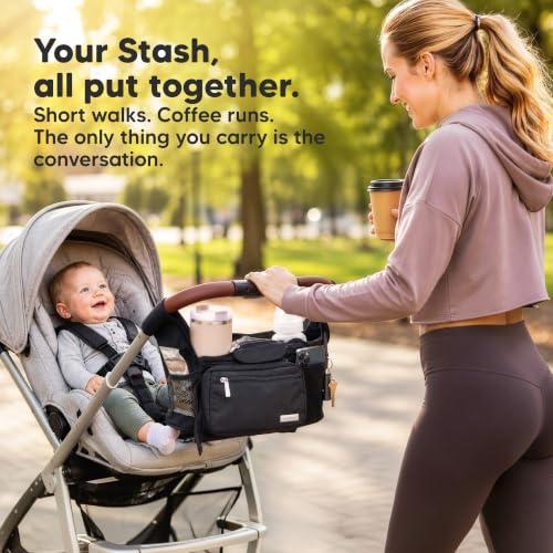 KeaBabies Stroller Organizer Bag, Stroller Caddy, Cup Holder (Matte Black) - color: Matte Black