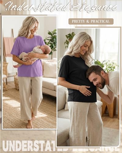 3 Pack Women's Oversized Nursing Tops - color: Grass Green, Light Purple, Black, size: XX-Large