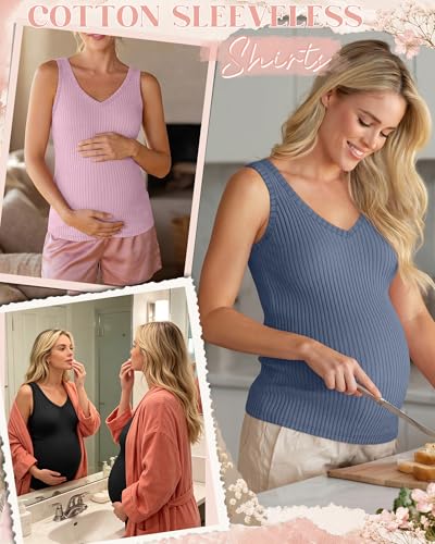 Neer 4 Pack Maternity Ribbed Tank Tops - color: Haze Blue, Light Pink, Gray Green, Black, size: Medium