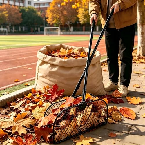 Long Handle Metal Leaf Grabber Rake, Lightweight Leaf Collector for Yard Work, No Bending, Easy Assembly, Labor-Saving Leaf Grabber for Lawn Shrub Debris, Grass & Yard Garbage Cleaning