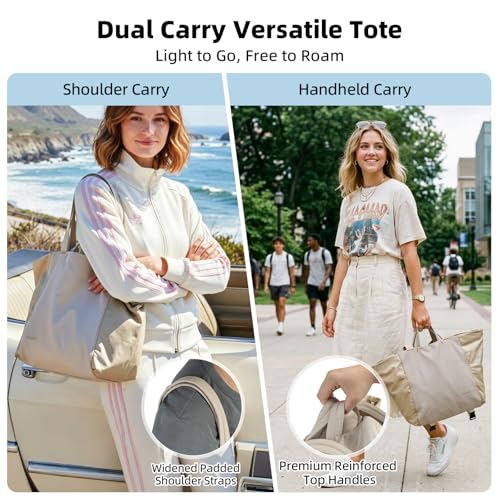 Everyday Bag Tote for Women, 25L Lightweight Spacious Gym&Work - color: Khaki