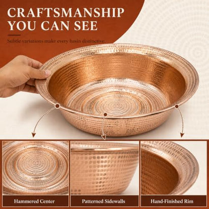 Pure Copper Foot Bath Basin, 16.14-Inch Hammered Pedicure Bowl