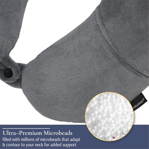 Brookstone Microbead Neck Pillow Soft Travel Pillow with Phone Pocket - color: Dark Grey