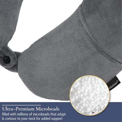 Brookstone Microbead Neck Pillow Soft Travel Pillow with Phone Pocket - color: Dark Grey