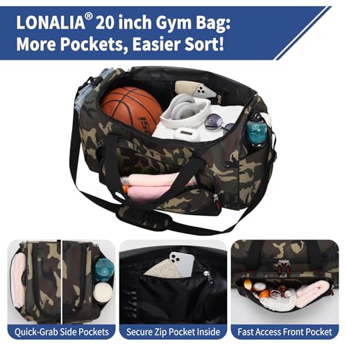45L Gym Sport Duffle Bag for Men, Camo - color: Camo