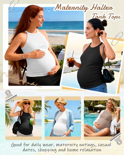 3 Pack Women's Maternity Tank Tops - color: Black, White, Khaki, size: Large