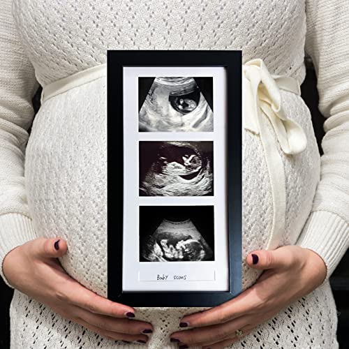 Pine Wood Triple Ultrasound Frame, 3 Sonogram Photos, Black - color: Black