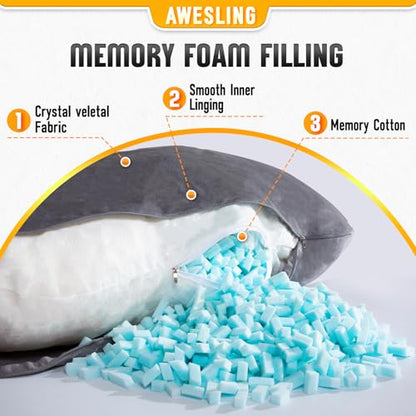 Shredded Memory Foam U Shaped Pregnancy Pillow with Cover - color: Gray