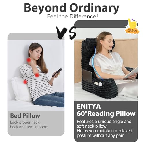 ENITYA 22" XL Back Pillow for Bed Sitting Up with Armrests & Big Pockets - color: Black, size: XL(5'3"-5'11")