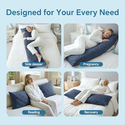 BEDELITE Cooling Body Pillow, Memory Foam Filled, Navy Blue, 20x54 Inches - color: Navy Blue