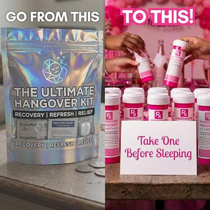 10PK Hangover Recovery Kit Pink Bottles for Bachelorette Party & Girls Trip - size: 10 Pack