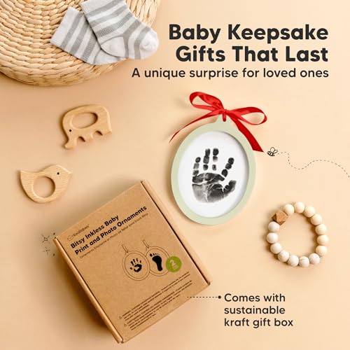 Inkless Baby Hand and Footprint Kit, Two-Sides Ornament (Oval/Sage) - color: Sage