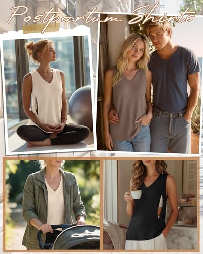 3 Pack Women's Waffle Nursing Tank Tops, Large, 3-Color