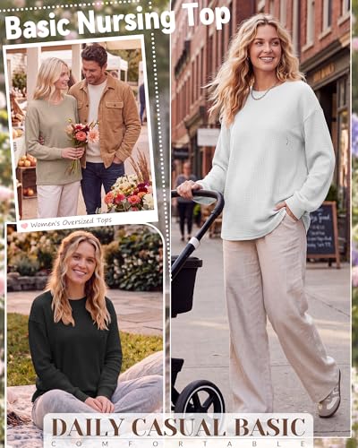 Oakgarden 3 Pack Women's Oversized Nursing Tops - color: Khaki, White, Black, size: Small