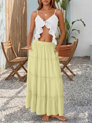 Trendy Queen Maxi Skirts for Women Boho Skirt with Pockets Summer Outfits - color: Yellow, size: Large