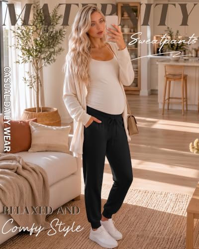3 Pack Women Maternity Pants Pregnancy Lounge Jogger - color: Black, Black, Black, size: Medium