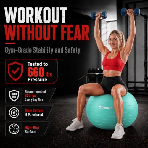 URBNFit Yoga Ball - Anti-Burst Exercise Ball Large - color: Teal, size: 30 Inch