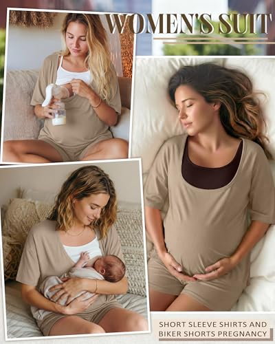 2 Piece Women Maternity Set Pregnancy Outfit - color: Apricot, size: Small
