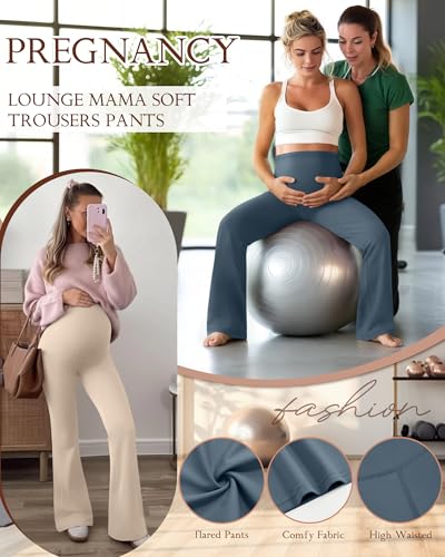 3 Pack Maternity Over The Belly Flared Leggings Pants - color: Apricot, Haze Blue, Black, size: Small