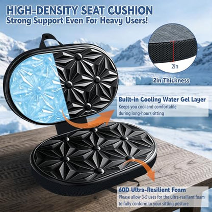 Foldable Cooling Gel Memory Foam Seat Cushion for Outdoor & Stadium Use - color: Black Leather