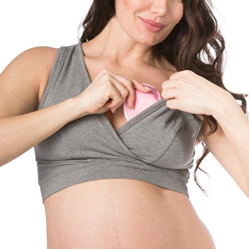 Fishers Finery Womens Wireless Maternity Nursing Bra; Nursing Pad Set Option - color: Light Heather Gray, size: X-Small