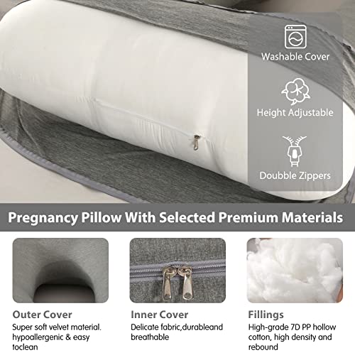 Elover U Shaped Pregnancy Pillow,Full Body Maternity Support - color: Cooling-dark Grey