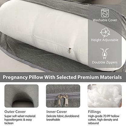 Elover U Shaped Pregnancy Pillow,Full Body Maternity Support - color: Cooling-dark Grey