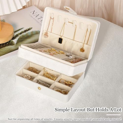 Travel Jewelry Case, 2-Layer Large Jewelry Organizer Box, White, Velvet - color: White, size: Large-2 Layer