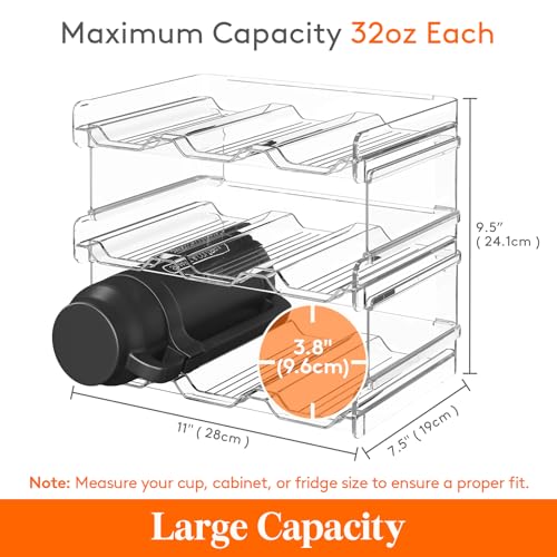 Lifewit Stackable Water Bottle Organizer for Cabinet, Clear Tumbler Holder - size: 3 Tier-9 Bottle