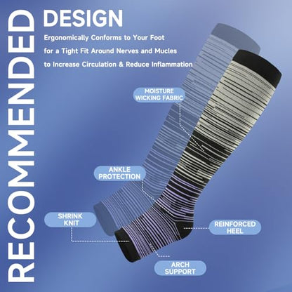 bropite Open Toe Compression Socks for Women，3 Pairs Toless Knee-High Socks - color: B-stripe Open, size: Large-X-Large