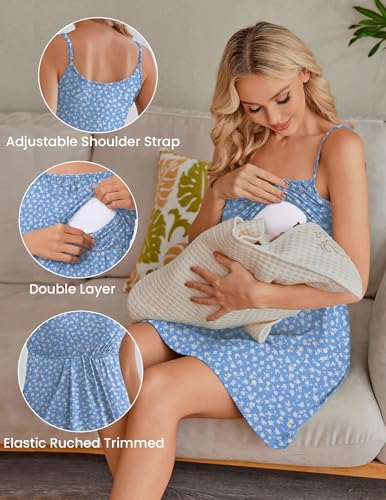 Ekouaer Womens Nursing Dress Summer Breastfeeding Maternity Clothes - color: Light Blue Floral, size: Small