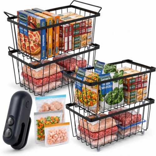 Freezer Organizer Bins 4-Pack, Fits Most 5–7 Cu. Ft. - Black - color: Black
