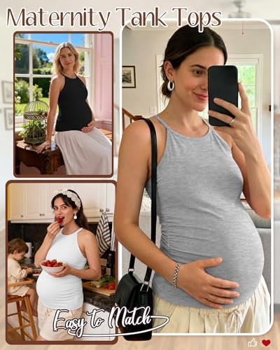 3 Pack Women's Maternity Tank Tops - color: Light Heather Gray, White, Black, size: Medium