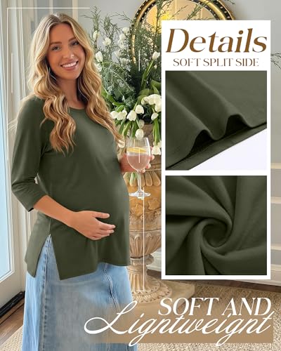 3 Pack Women's 3/4 Sleeve Maternity Loose Crewneck Tops - color: Army Green, Light Mixed Gray, Black, size: X-Large